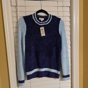 Style & Co Blue Crew Neck Sweater with Sporty Accents